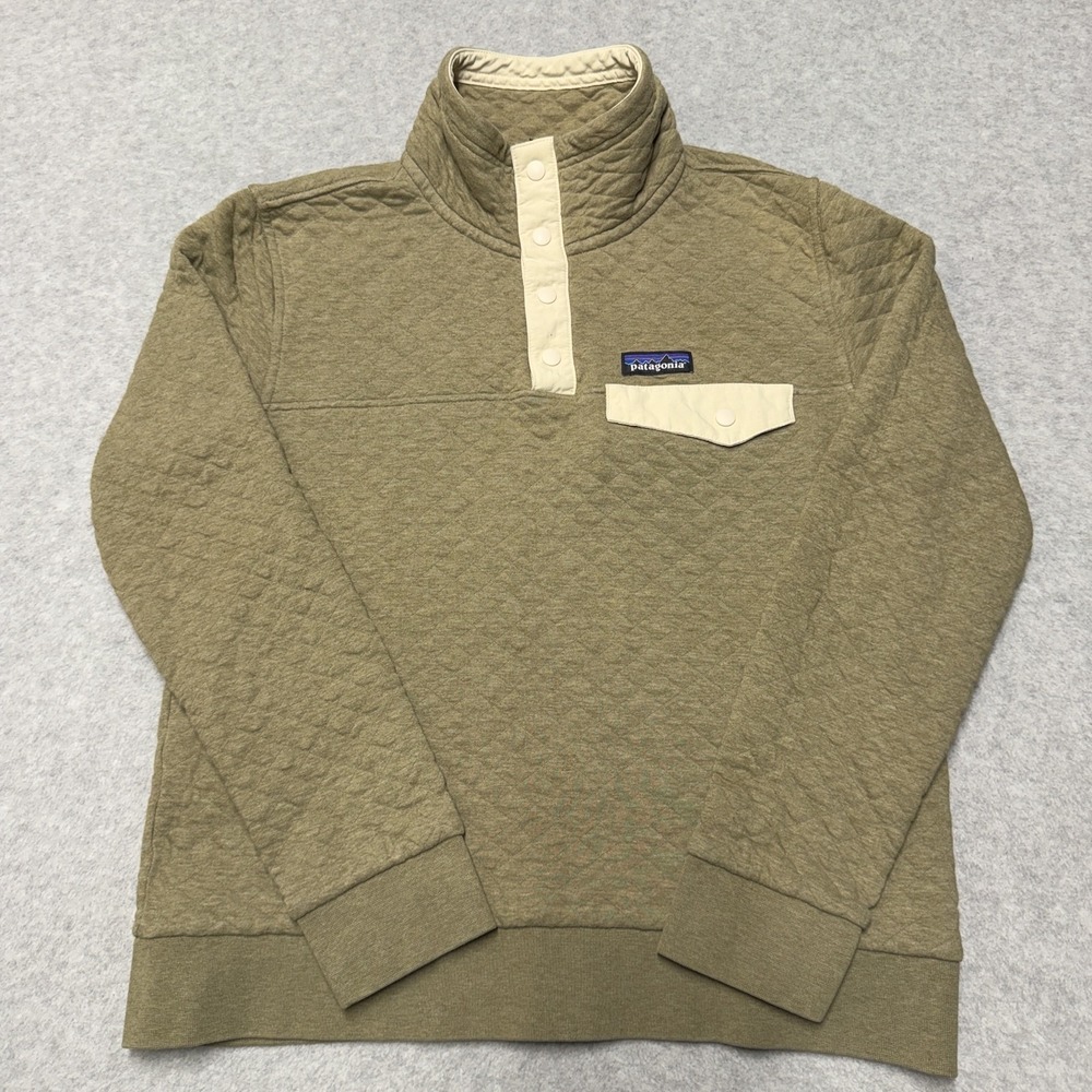Patagonia Sweater Womens Small Green Organic Cotton Quilted Snap-T Pullover